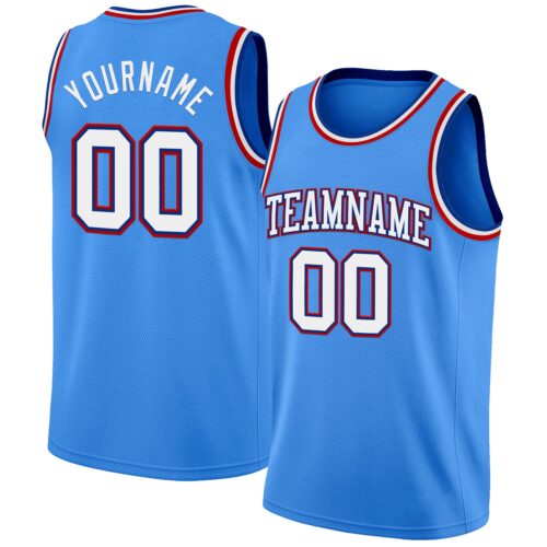 Custom Powder Blue White Royal-Red Authentic Basketball Jersey