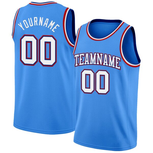 Custom Powder Blue White Royal-Red Authentic Basketball Jersey