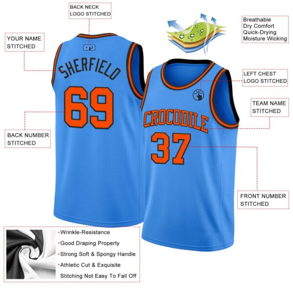 Custom Powder Blue Orange-Black Authentic Basketball Jersey