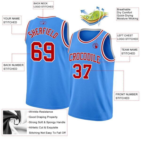 Custom Powder Blue Red-White Authentic Basketball Jersey