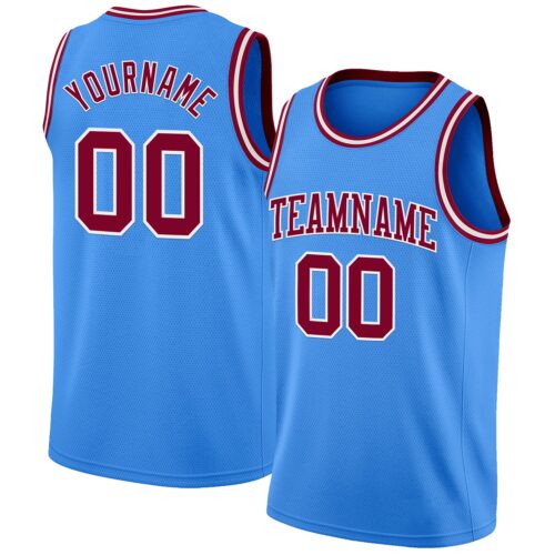 PowderBlue0326 Custom Powder Blue Maroon-White Authentic Basketball Jersey