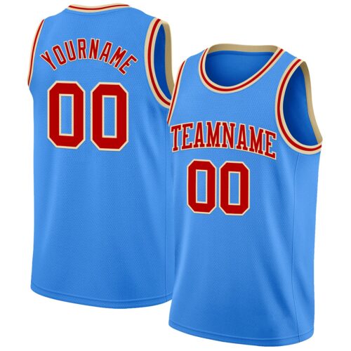 Custom Powder Blue Red-Cream Authentic Basketball Jersey