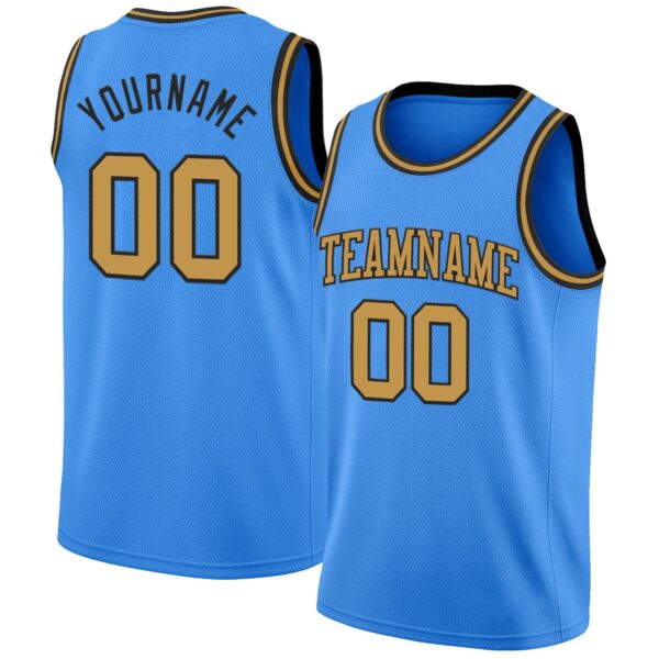 Custom Powder Blue Old Gold-Black Authentic Basketball Jersey