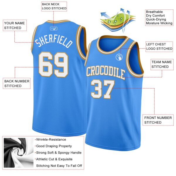 Custom Powder Blue White-Old Gold Authentic Basketball Jersey