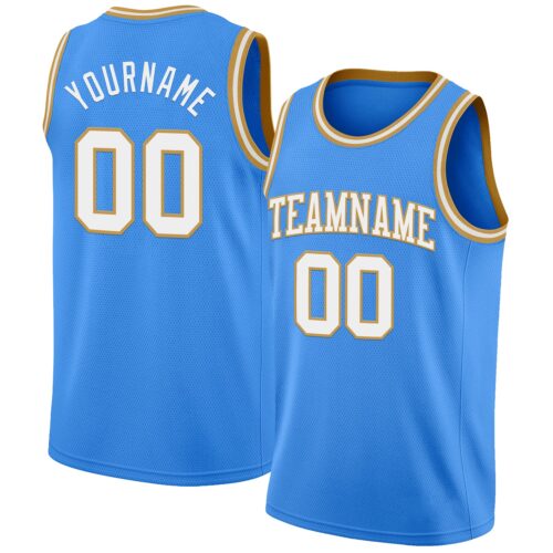 Custom Powder Blue White-Old Gold Authentic Basketball Jersey