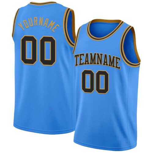 Custom Powder Blue Black-Old Gold Authentic Basketball Jersey