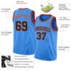 Custom Powder Blue Black-Orange Authentic Basketball Jersey