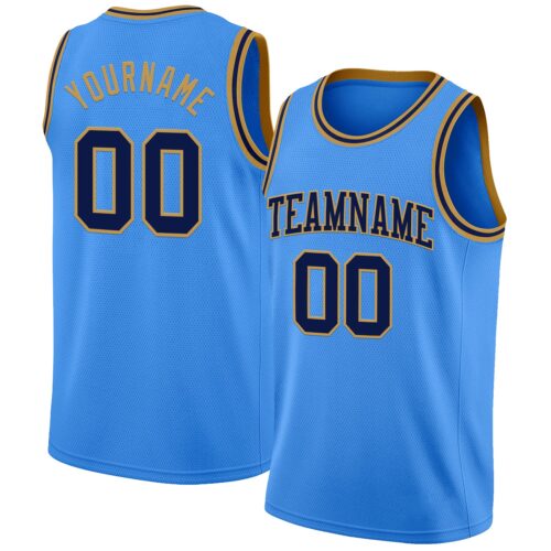 Custom Powder Blue Navy-Old Gold Authentic Basketball Jersey