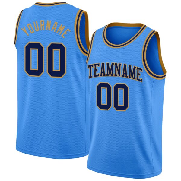 Custom Powder Blue Navy-Old Gold Authentic Basketball Jersey