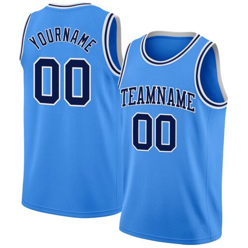 Custom Powder Blue Navy-White Authentic Basketball Jersey