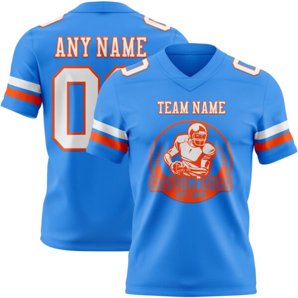 Custom Powder Blue White-Orange Authentic Football Jersey