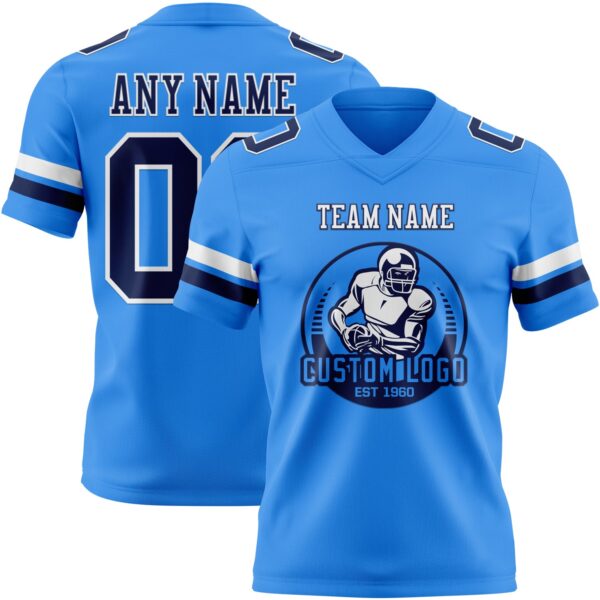 Custom Powder Blue Navy-White Authentic Football Jersey