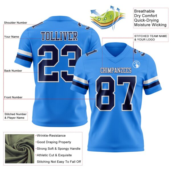 Custom Powder Blue Navy-White Authentic Football Jersey