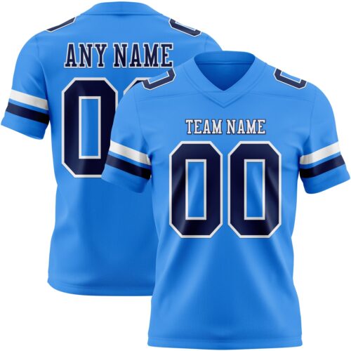 PowderBlue0346 Custom Powder Blue Navy-White Authentic Football Jersey