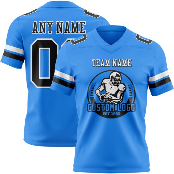 Custom Powder Blue Black-White Authentic Football Jersey