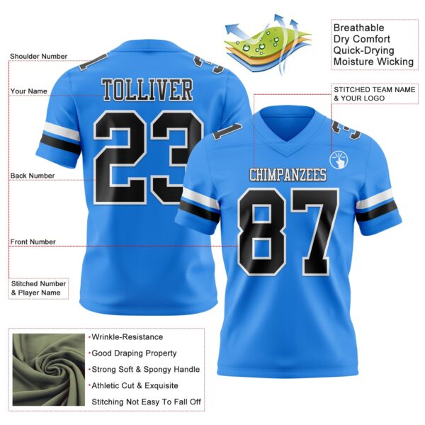 Custom Powder Blue Black-White Authentic Football Jersey