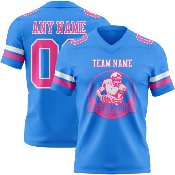 Custom Powder Blue Pink-White Authentic Football Jersey