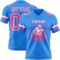 PowderBlue0357-1 Custom Powder Blue Pink-White Authentic Football Jersey