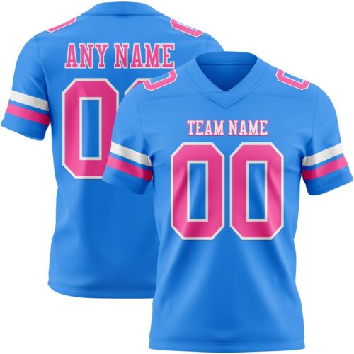 PowderBlue0357 Custom Powder Blue Pink-White Authentic Football Jersey