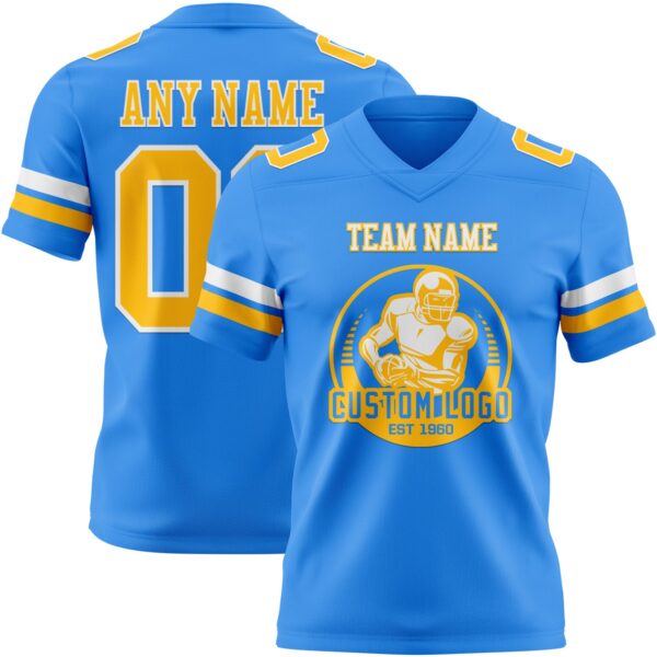 Custom Powder Blue Gold-White Authentic Football Jersey