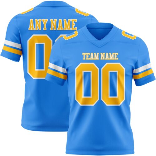 Custom Powder Blue Gold-White Authentic Football Jersey