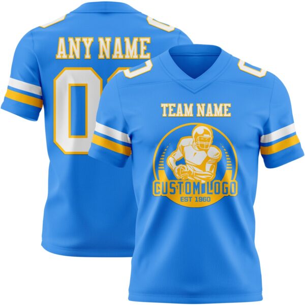 Custom Powder Blue White-Gold Authentic Football Jersey