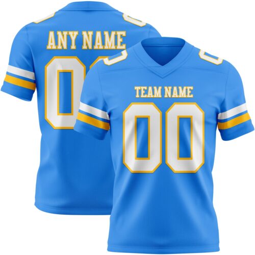 PowderBlue0360 Custom Powder Blue White-Gold Authentic Football Jersey