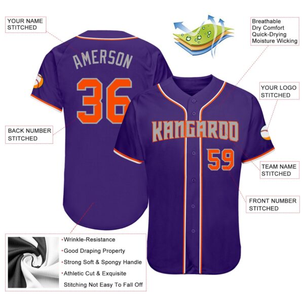 Custom Purple Orange-Gray Authentic Baseball Jersey