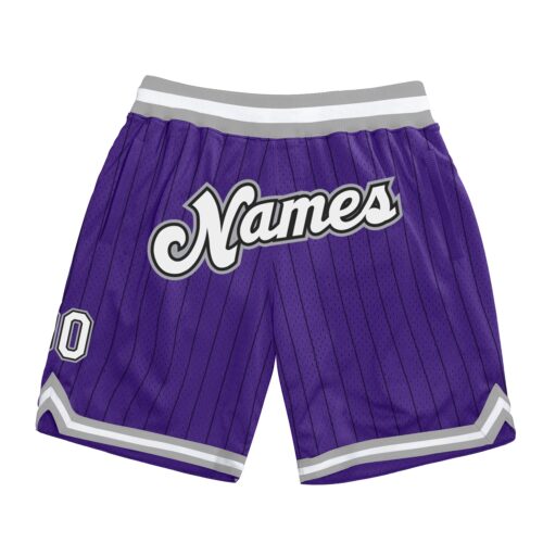 Purple0207 Custom Purple Black Pinstripe White-Gray Authentic Basketball Shorts