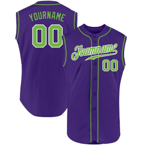 Purple0230 Custom Purple Neon Green-White Authentic Sleeveless Baseball Jersey