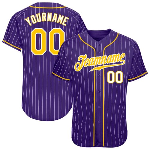 Purple0237 Custom Purple White Pinstripe Gold-White Authentic Baseball Jersey