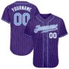 Custom Purple White Pinstripe Light Blue-White Authentic Baseball Jersey