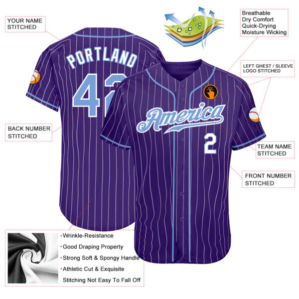 Custom Purple White Pinstripe Light Blue-White Authentic Baseball Jersey