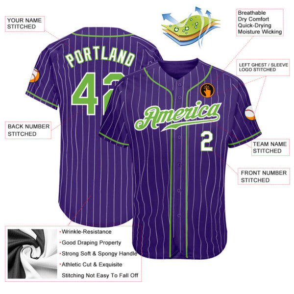 Custom Purple White Pinstripe Neon Green-White Authentic Baseball Jersey