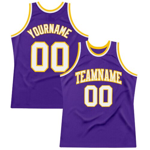 Purple0249 Custom Purple White-Gold Authentic Throwback Basketball Jersey