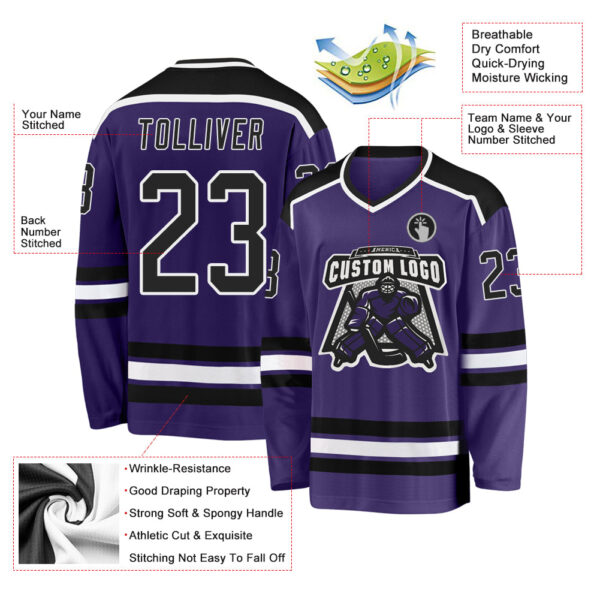Custom Purple Black-White Hockey Jersey