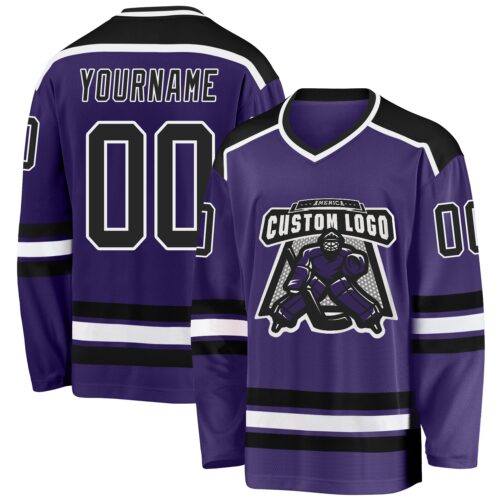 Purple0280 Custom Purple Black-White Hockey Jersey