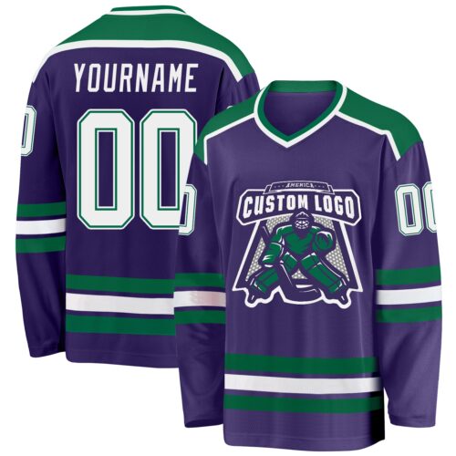 Purple0285 Custom Purple White-Kelly Green Hockey Jersey