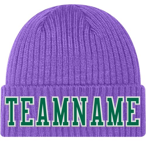 Purple0297 Custom Purple Kelly Green-White Stitched Cuffed Knit Hat