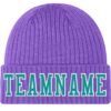Custom Purple Aqua-White Stitched Cuffed Knit Hat