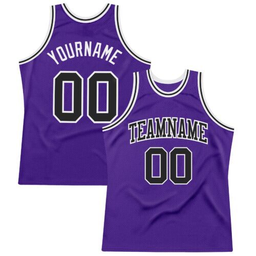 Purple0323 Custom Purple Black-White Authentic Throwback Basketball Jersey