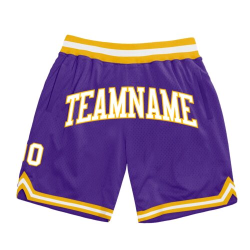 Purple0329 Custom Purple White-Gold Authentic Throwback Basketball Shorts