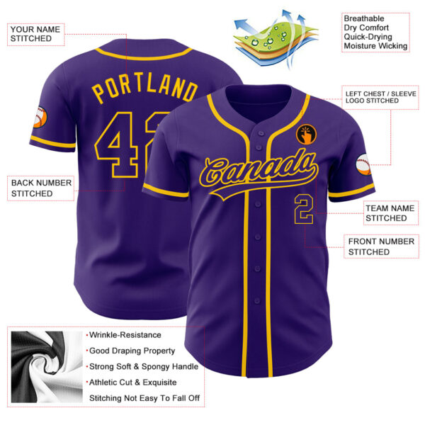 Custom Purple Purple-Gold Authentic Baseball Jersey