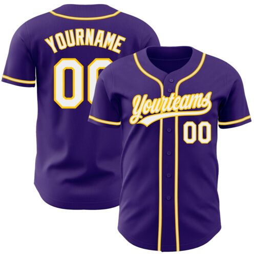 Purple0338 Custom Purple White-Gold Authentic Baseball Jersey