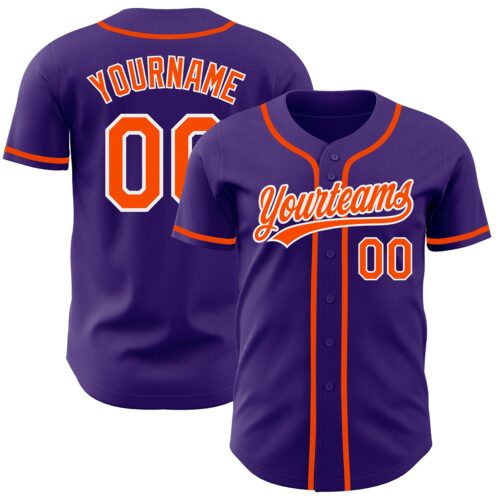 Purple0340 Custom Purple Orange-White Authentic Baseball Jersey