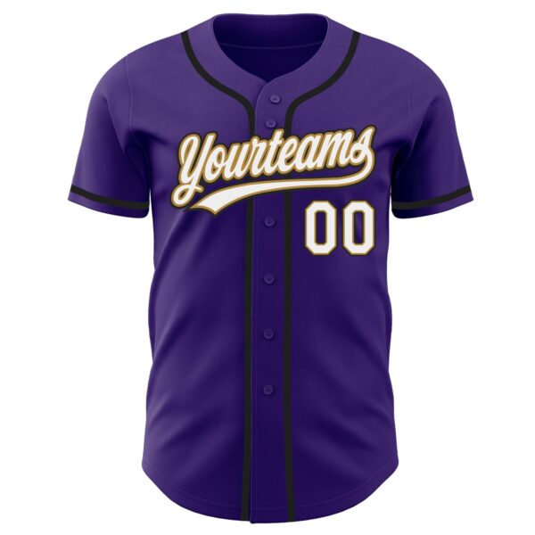 Custom Purple White Old Gold-Black Authentic Baseball Jersey