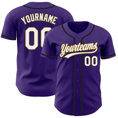 Purple0346 Custom Purple White Old Gold-Black Authentic Baseball Jersey