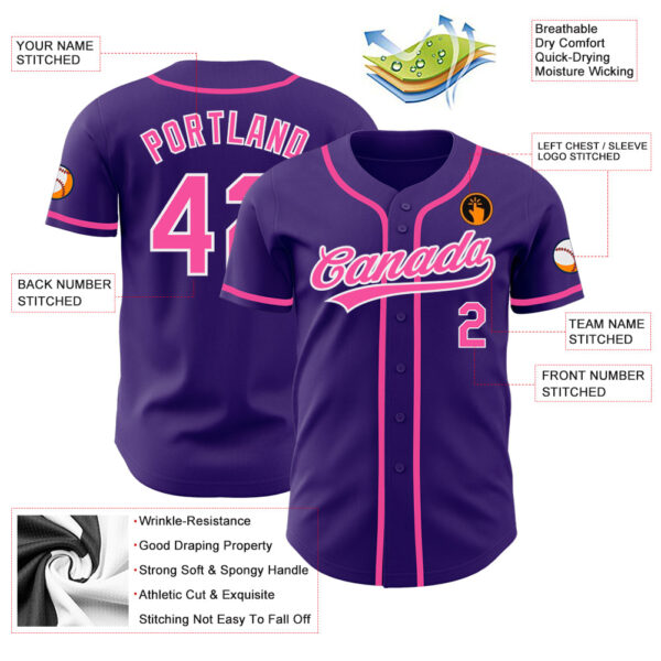 Custom Purple Pink-White Authentic Baseball Jersey