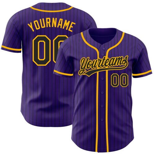 Purple0375_76de452a-e041-45a0-be2d-bfe2ac90115c Custom Purple Black Pinstripe Black-Gold Authentic Baseball Jersey