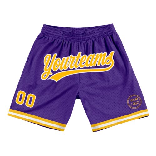Purple0395 Custom Purple Gold-White Authentic Throwback Basketball Shorts